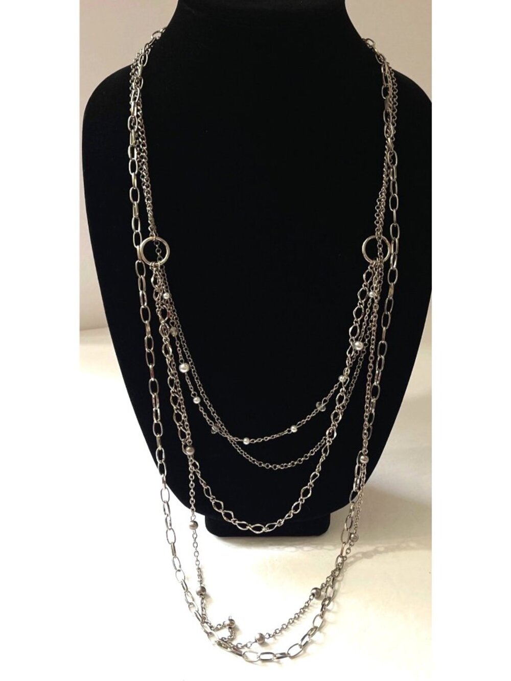 New York & Co Long Multi Strand Silver Toned Necklace Vintage Y2K Deadstock NLM